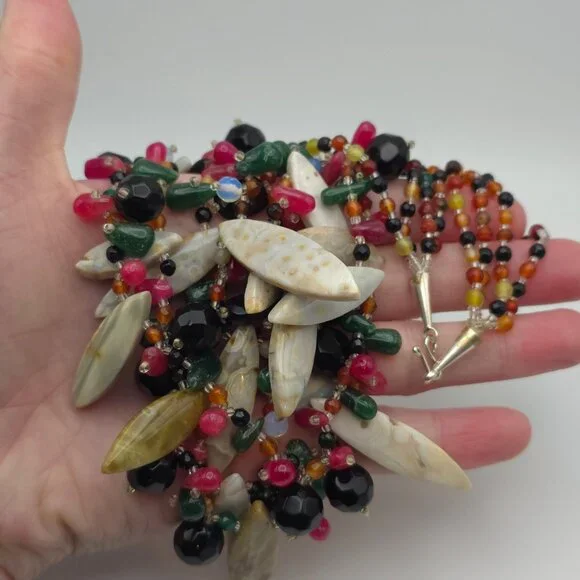 20 Inch 925 Sterling Silver Four Strands Of Various Semi Precious Stones Necklac - Picture 2 of 7